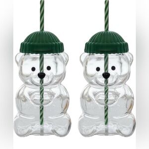 Bear Shaped Glass Cup with Straw